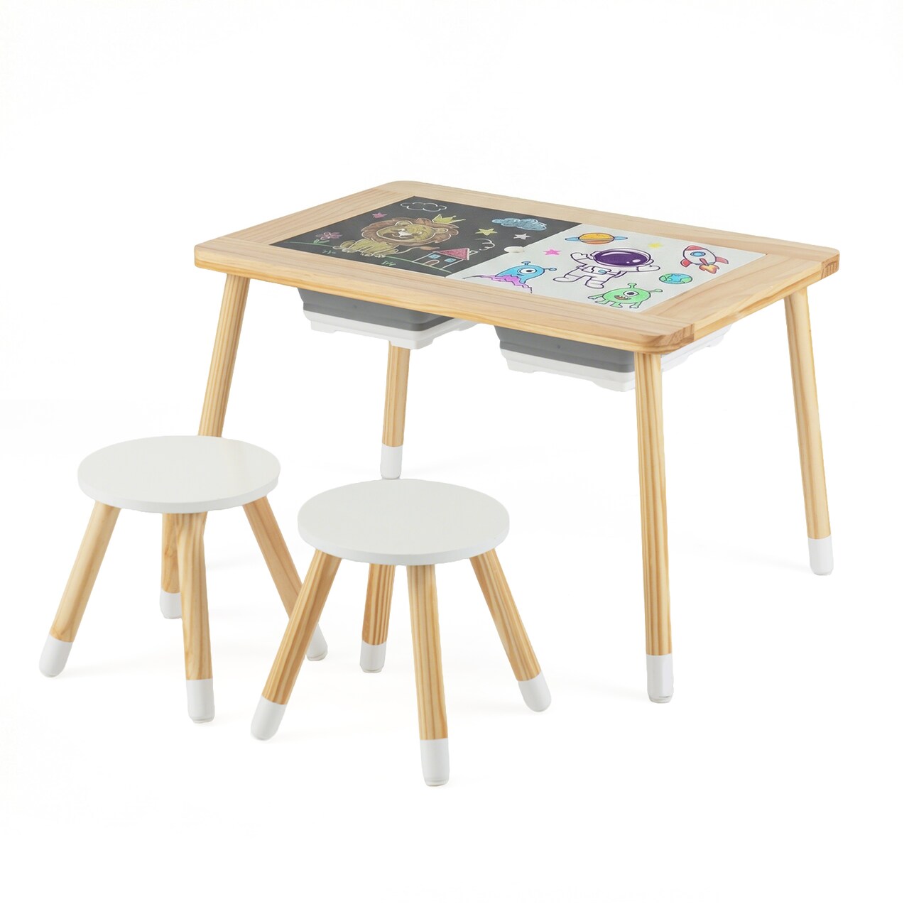 Natural -White Double-Sided 3-in-1 Art Easel with Storage for Children